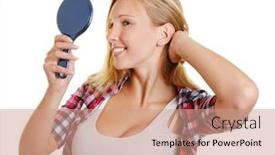  Presentation with mirror - Presentation consisting of young-blonde-woman-contemplates-herself background and a coral colored foreground