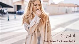  Presentation with street - PPT theme enhanced with young-blonde-woman-coughing background and a soft green colored foreground