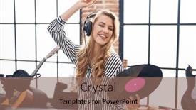  Presentation with music vinyl - Slide set consisting of young-blonde-woman-dj-holding background and a coral colored foreground