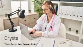  Presentation with telemedicine - Theme featuring young-blonde-woman-doctor-having background and a lemonade colored foreground