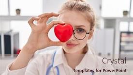  Presentation with eye doctor - Presentation theme consisting of young-blonde-woman-doctor-holding background and a soft green colored foreground