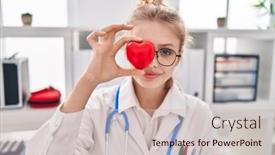  Presentation with eye doctor - Slides with young-blonde-woman-doctor-holding background and a soft green colored foreground