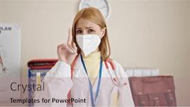  Presentation with saying - PPT theme featuring young-blonde-woman-doctor-saying background and a coral colored foreground