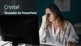  Presentation with stressed - PPT theme enhanced with young-blonde-woman-doctor-stressed background and a wine colored foreground