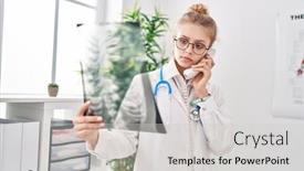  Presentation with xray - Presentation consisting of young-blonde-woman-doctor-talking background and a light gray colored foreground