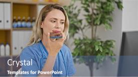  Presentation with voice - Slide set having young-blonde-woman-doctor-using and a teal colored foreground