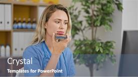  Presentation with voice - Presentation design enhanced with young-blonde-woman-doctor-using and a teal colored foreground