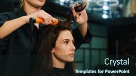  Presentation with beauty-salon - Slide deck featuring young-blonde-woman-doing-hairstyle and a wine colored foreground