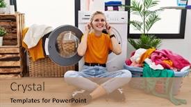  Presentation with laundry - Slide deck enhanced with young-blonde-woman-doing-laundry background and a  colored foreground