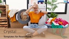  Presentation with laundry - Presentation theme featuring young-blonde-woman-doing-laundry background and a coral colored foreground