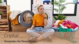  Presentation with hand washing - Slide set enhanced with young-blonde-woman-doing-laundry background and a coral colored foreground