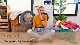  Presentation with hand washing - Theme having young-blonde-woman-doing-laundry background and a  colored foreground