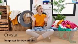  Presentation with forbidden - PPT layouts enhanced with young-blonde-woman-doing-laundry background and a coral colored foreground