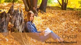  Presentation with album - PPT layouts featuring young-blonde-woman-draws background and a gold colored foreground