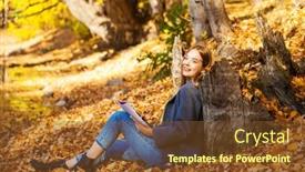  Presentation with album - Audience pleasing PPT theme consisting of young-blonde-woman-draws backdrop and a tawny brown colored foreground