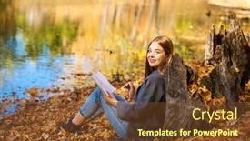  Presentation with album - Audience pleasing PPT layouts consisting of young-blonde-woman-draws backdrop and a tawny brown colored foreground