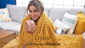  Presentation with coffee - PPT layouts having young-blonde-woman-drinking-coffee background and a gold colored foreground