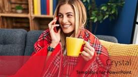  Presentation with coffee - Presentation design having young-blonde-woman-drinking-coffee background and a red colored foreground