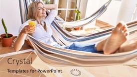  Presentation with orange juice - Presentation theme consisting of young-blonde-woman-drinking-orange background and a coral colored foreground