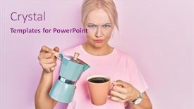  Presentation with drinking problem - Amazing PPT theme having young-blonde-woman-drinking backdrop and a lemonade colored foreground