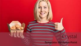  Presentation with fried chicken - Theme with young-blonde-woman-eating-fried background and a red colored foreground