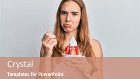  Presentation with strawberry ice cream - Slide deck having young-blonde-woman-eating-strawberry background and a coral colored foreground