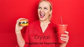  Presentation with burger fries - Presentation design consisting of young-blonde-woman-eating background and a red colored foreground