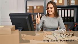  Presentation with ecommerce - Slide set featuring young-blonde-woman-ecommerce-business background and a coral colored foreground