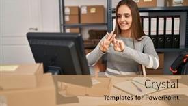  Presentation with language - PPT layouts featuring young-blonde-woman-ecommerce-business background and a coral colored foreground