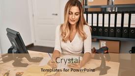  Presentation with business book - Presentation theme enhanced with young-blonde-woman-ecommerce-business background and a coral colored foreground