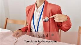  Presentation with president - PPT theme consisting of young-blonde-woman-electoral-table background and a coral colored foreground