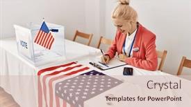  Presentation with electoral reform - Slide deck enhanced with young-blonde-woman-electoral-table background and a lemonade colored foreground