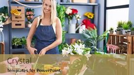  Presentation with stem - PPT theme having young-blonde-woman-florist-cutting background and a yellow colored foreground