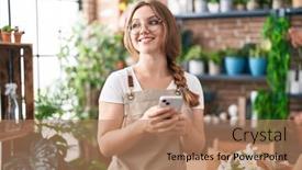  Presentation with smartphone - Presentation theme featuring young-blonde-woman-florist-smiling background and a coral colored foreground