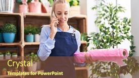  Presentation with gift - Presentation design featuring young-blonde-woman-florist-talking background and a tawny brown colored foreground