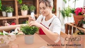  Presentation with flower woman - Theme featuring young-blonde-woman-florist-using background and a coral colored foreground