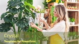 Presentation with diffuser - Presentation theme featuring young-blonde-woman-florist-using background and a tawny brown colored foreground