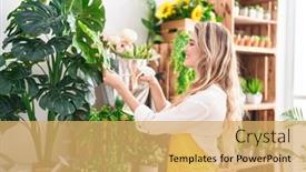  Presentation with diffuser - PPT theme consisting of young-blonde-woman-florist-using background and a yellow colored foreground