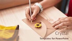  Presentation with writing - Slide set featuring young-blonde-woman-florist-writing background and a lemonade colored foreground