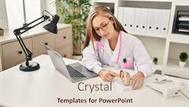  Presentation with uterus - Slide set featuring young-blonde-woman-gynecologist-holding background and a lemonade colored foreground