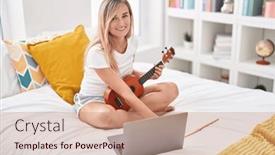  Presentation with ukulele - Slides consisting of young-blonde-woman-having-online background and a coral colored foreground