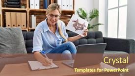  Presentation with test - Slide set featuring young-blonde-woman-having-rorscharch background and a violet colored foreground