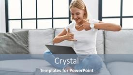  Presentation with sign language - PPT theme with young-blonde-woman-having-video background and a  colored foreground