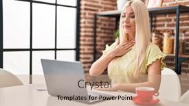  Presentation with language - Slide set featuring young-blonde-woman-having-video background and a coral colored foreground