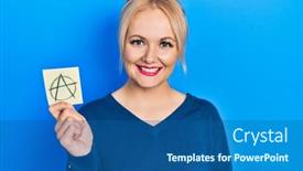  Presentation with teeth - Slide set with young-blonde-woman-holding-anarchism background and a ocean colored foreground
