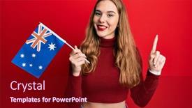  Presentation with australian - Presentation theme featuring young-blonde-woman-holding-australian background and a wine colored foreground