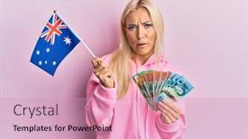  Presentation with australian - PPT theme with young-blonde-woman-holding-australian background and a  colored foreground