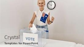  Presentation with australian - Slides enhanced with young-blonde-woman-holding-australian background and a  colored foreground