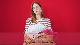  Presentation with clothes - PPT theme having young-blonde-woman-holding-basket and a red colored foreground