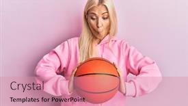  Presentation with fish ball - Slides enhanced with young-blonde-woman-holding-basketball background and a coral colored foreground